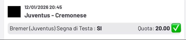 Screenshot risultato vincente pronostico calcio